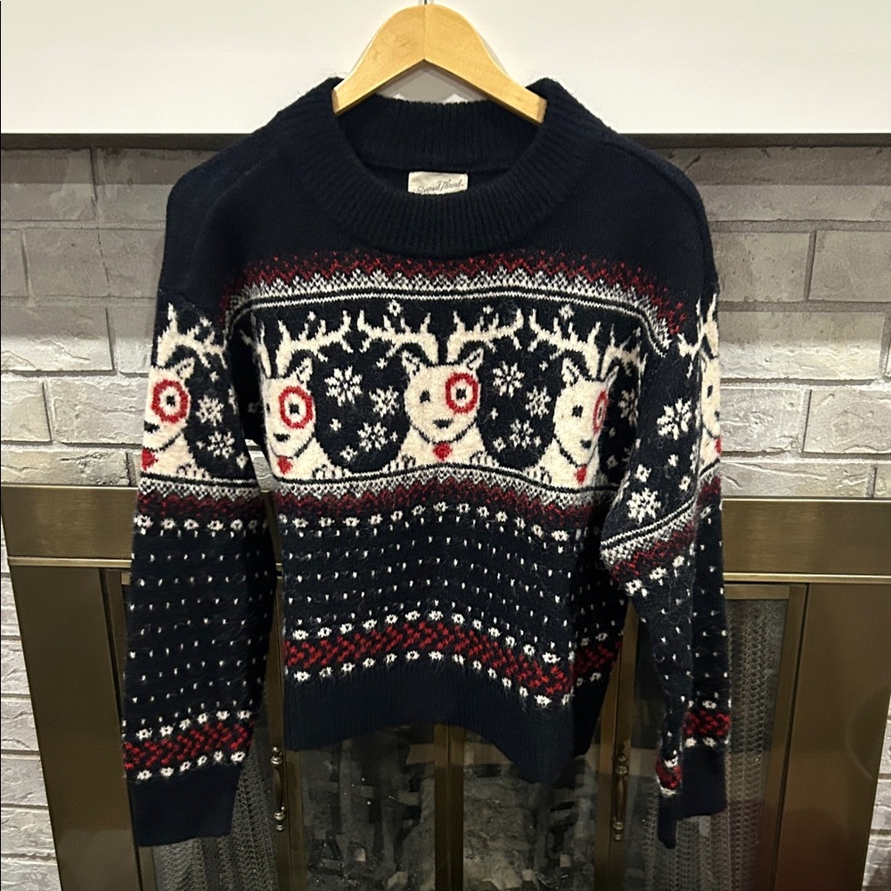 Universal Thread Navy, Red, and White Target Reindeer Sweater